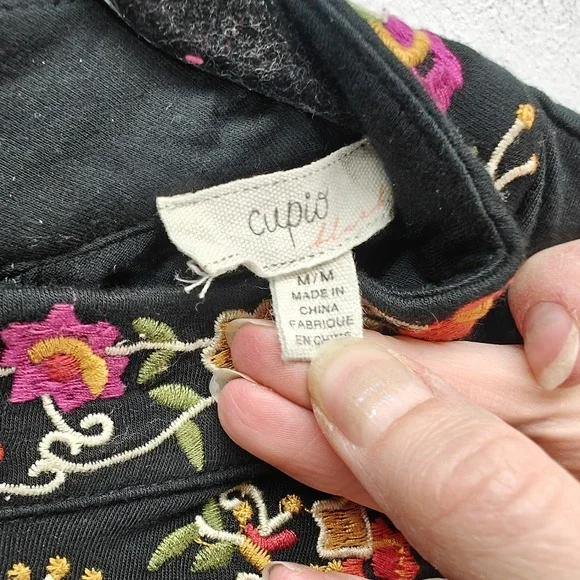 cupio Womens Medium Top Floral Embroidered Long Sleeve Blouse Mock Neck - Picture 3 of 7